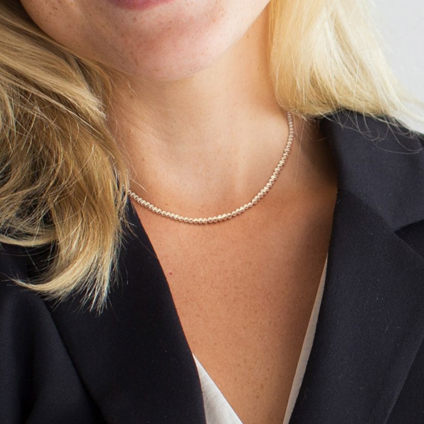3-4mm Freshwater Cultured Pearl Necklace with 10K Yellow Gold Lobster Clasp