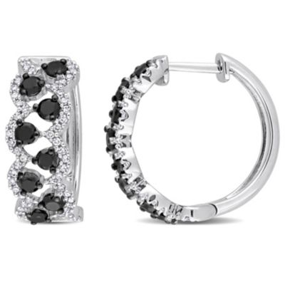 Belk & Co 1.75 ct. t.w. Black and White Diamond Hoop Earrings in 10K White Gold with Black Rhodium Plated