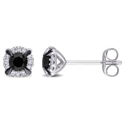 Belk & Co 1/2 ct. t.w. Black and White Diamond Halo Stud Earrings in 10K White Gold with Black Rhodium Plated