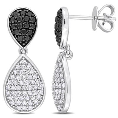 Belk & Co 4/5 ct. t.w. Black and White Diamond Double Teardrop Earrings in 14K White Gold with Black Rhodium Plated