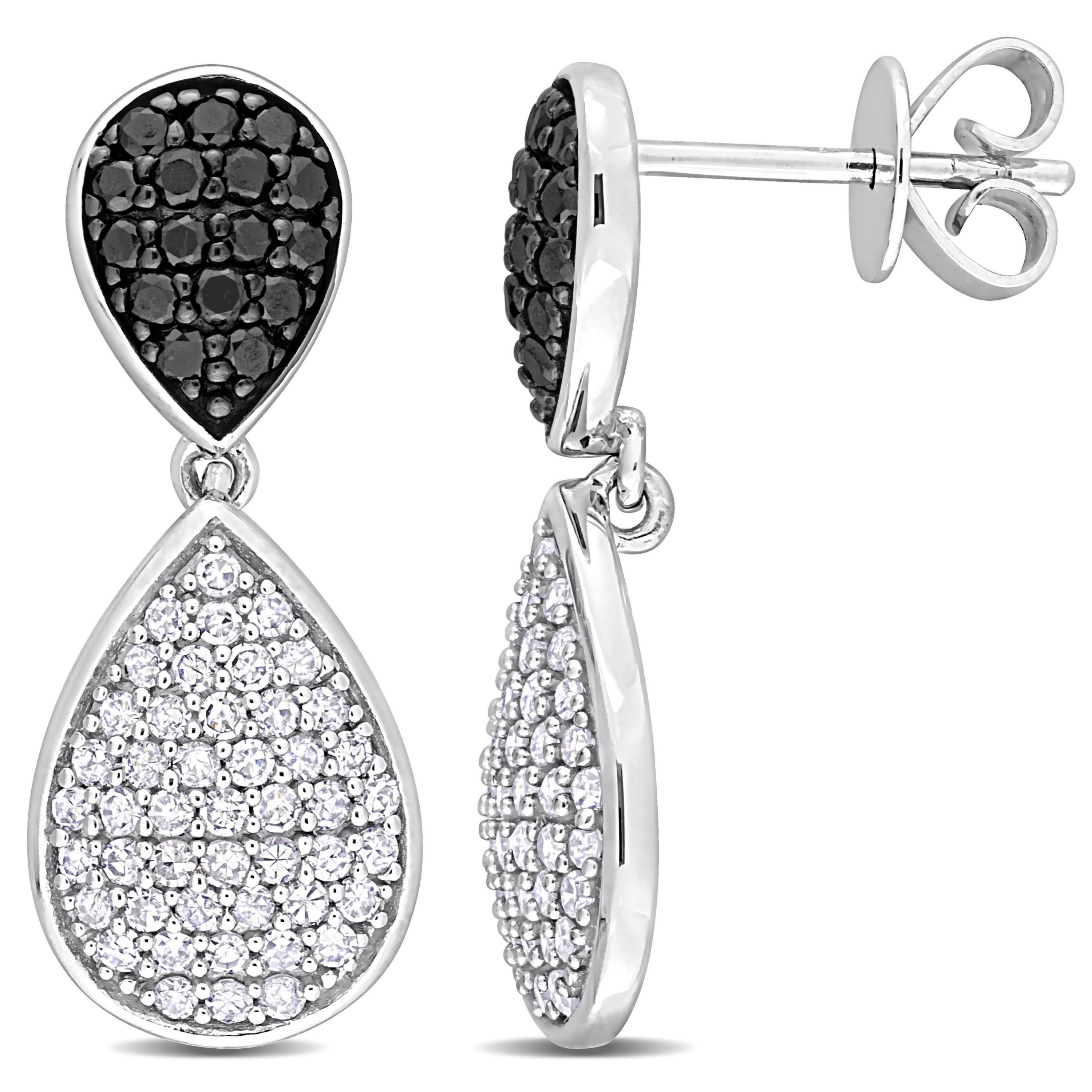 4/5 ct. t.w. Black and White Diamond Double Teardrop Earrings in 14K White Gold with Black Rhodium Plated