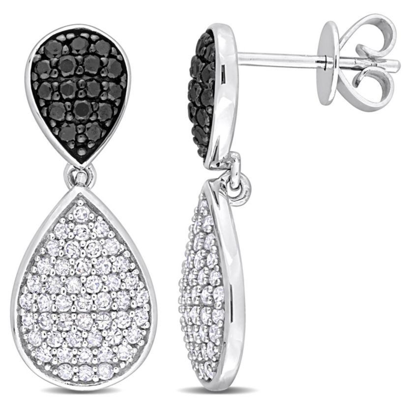 4/5 ct. t.w. Black and White Diamond Double Teardrop Earrings in 14K White Gold with Black Rhodium Plated