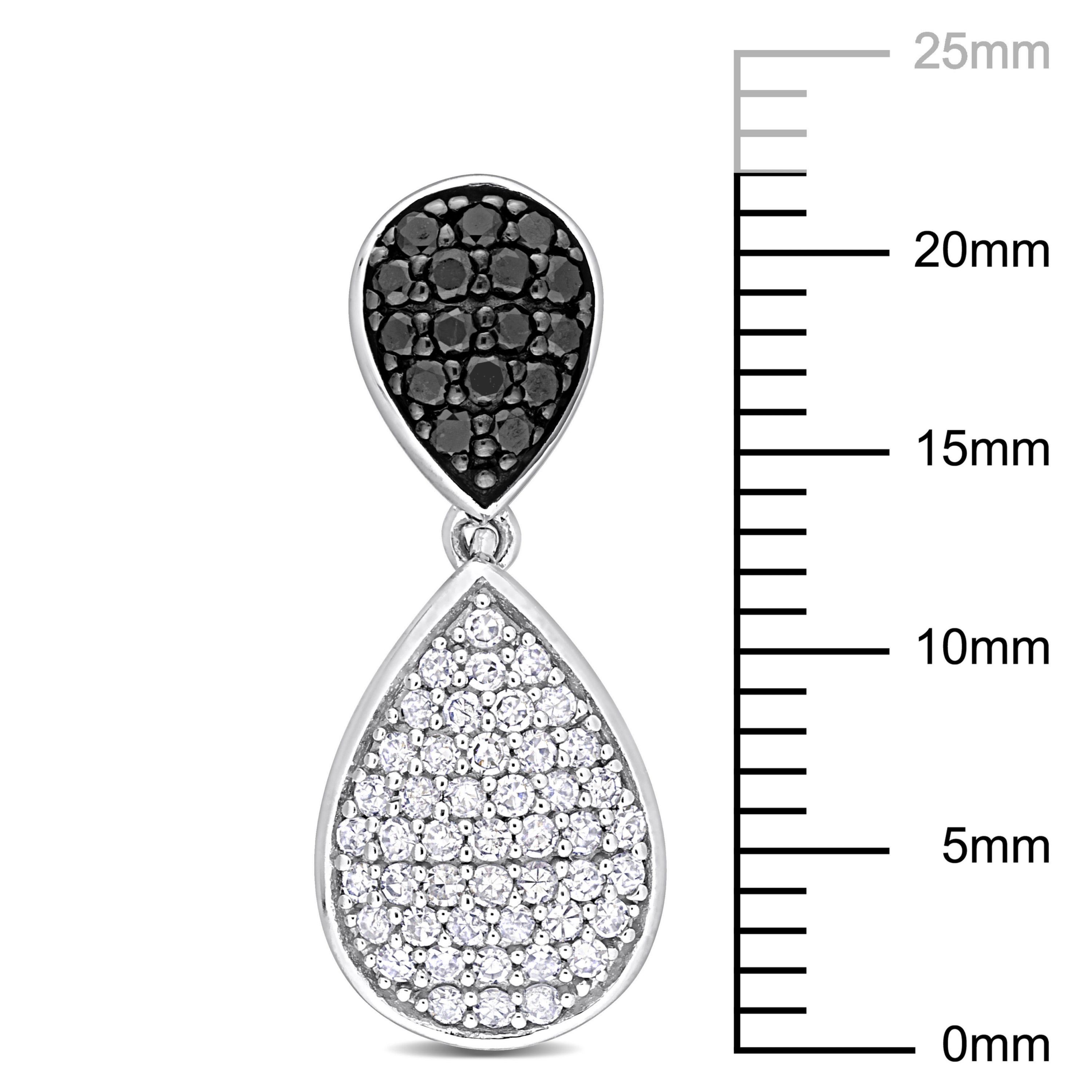 4/5 ct. t.w. Black and White Diamond Double Teardrop Earrings in 14K White Gold with Black Rhodium Plated