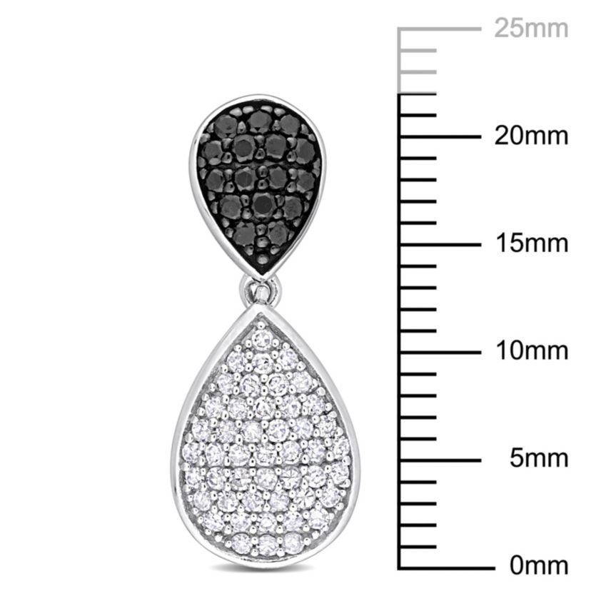 4/5 ct. t.w. Black and White Diamond Double Teardrop Earrings in 14K White Gold with Black Rhodium Plated