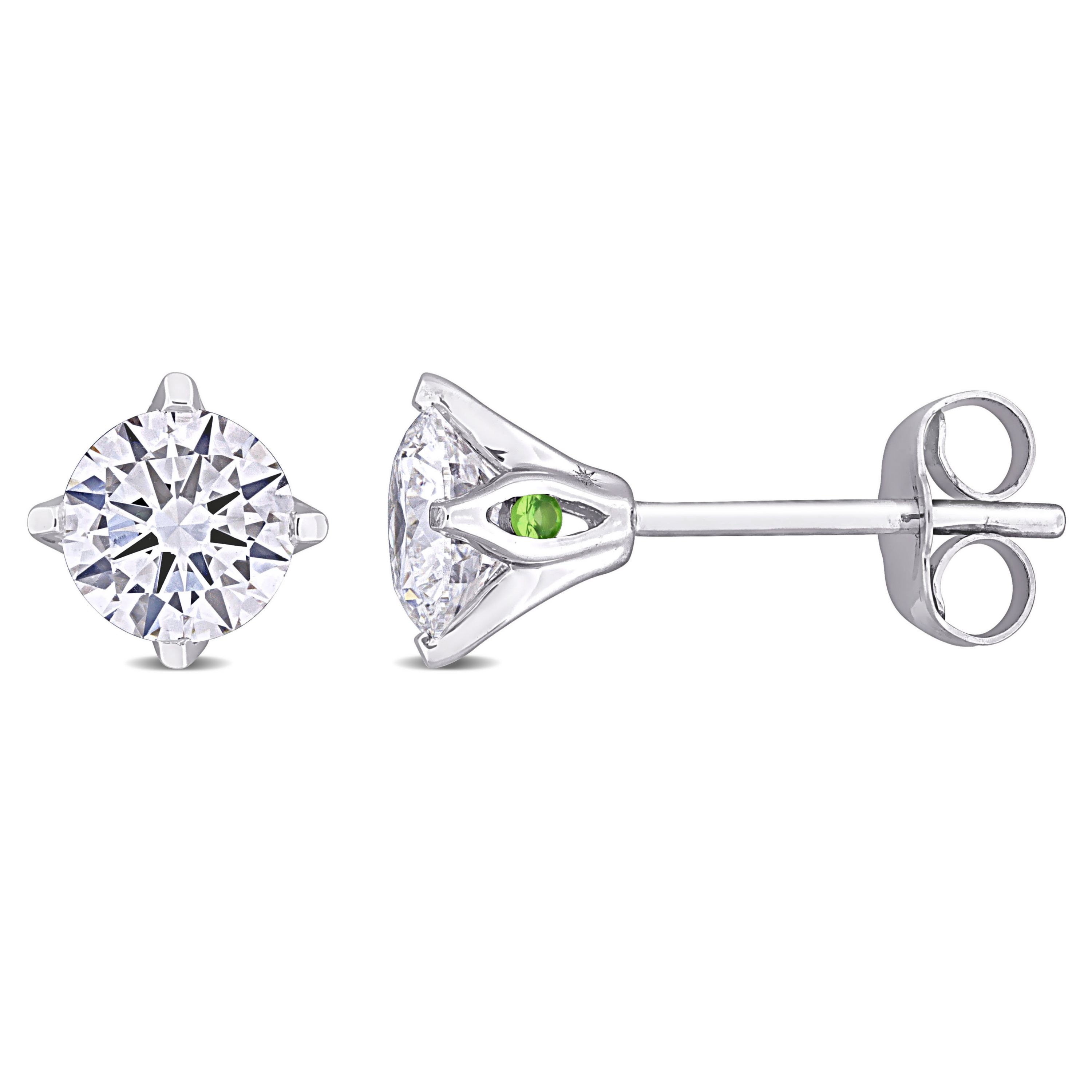 1 ct. t.w. Lab Grown Diamond and Tsavorite Stud Post Earrings in 14K White Gold