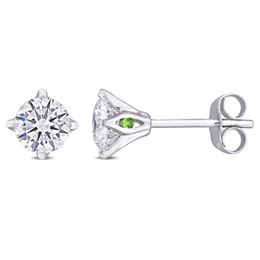 1 ct. t.w. Lab Grown Diamond and Tsavorite Stud Post Earrings in 14K White Gold