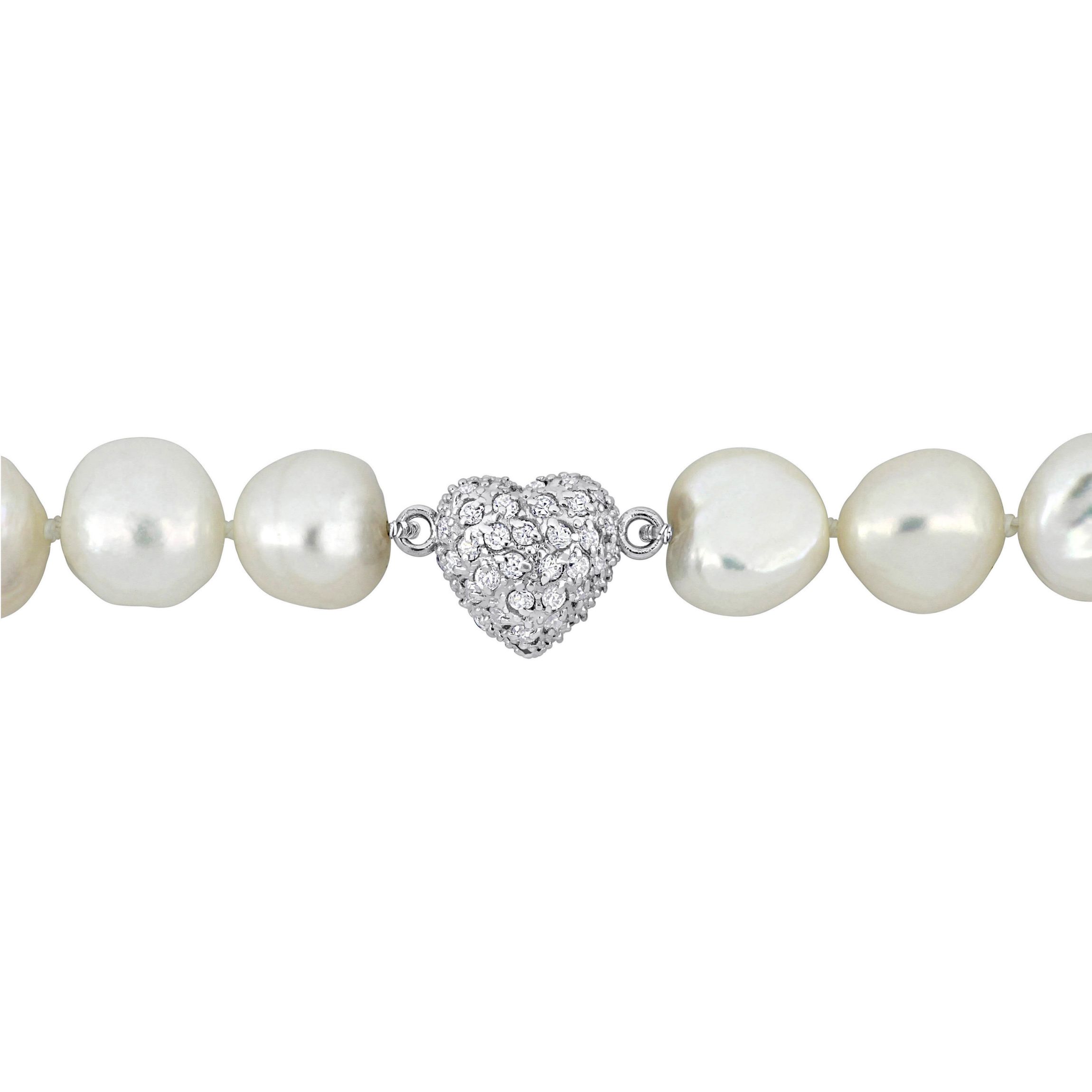 2-Pcs Set of 11-12MM Freshwater Cultured Pearl Necklace and Stud Earrings in Sterling Silver