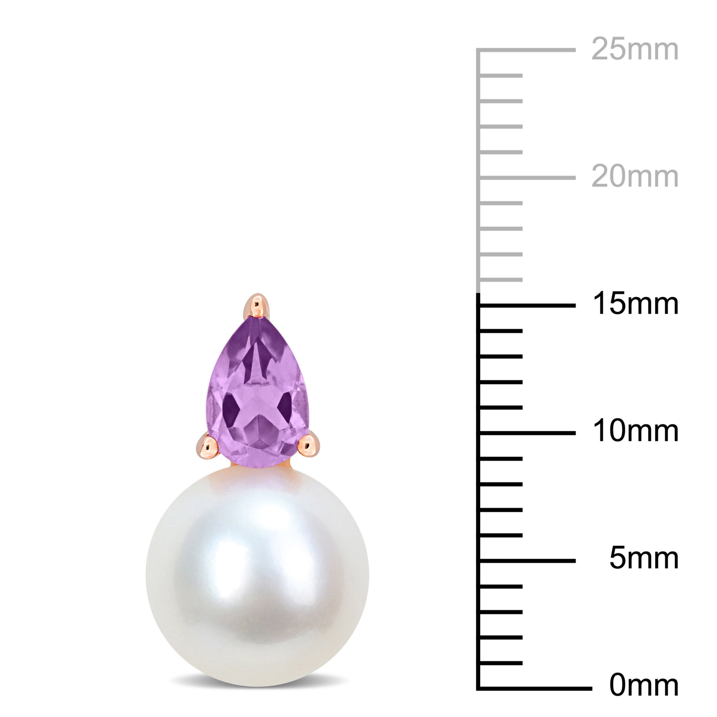 8.5-9MM Freshwater Cultured Pearl and Amethyst Earrings in Rose Plated Sterling Silver