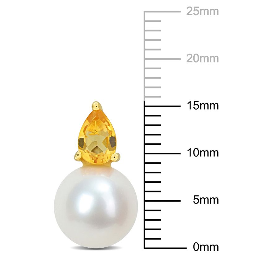 8.5-9MM Freshwater Cultured Pearl and Citrine Earrings in Yellow Plated Sterling Silver