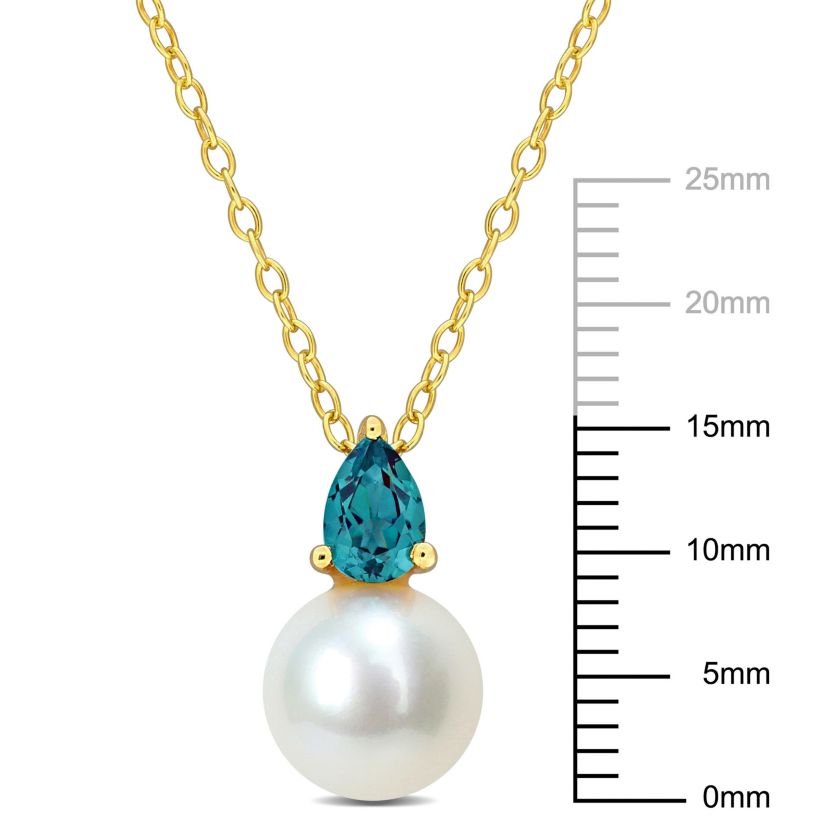 8.5-9MM Freshwater Cultured Pearl and Created Alexandrite Pendant with Chain in Yellow Plated Sterling Silver