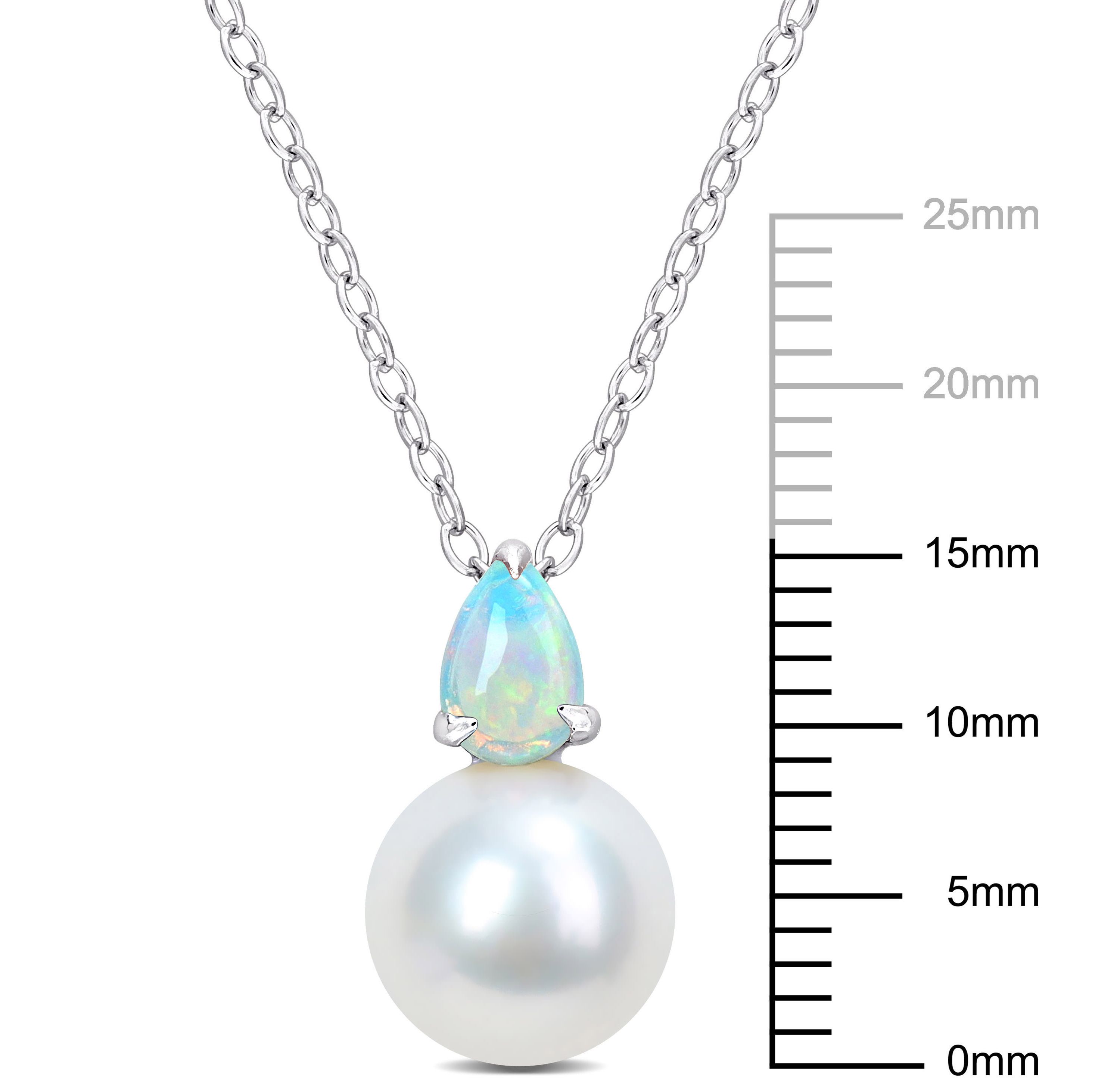 8.5-9MM Freshwater Cultured Pearl and Ethiopian Opal Pendant with Chain in Sterling Silver