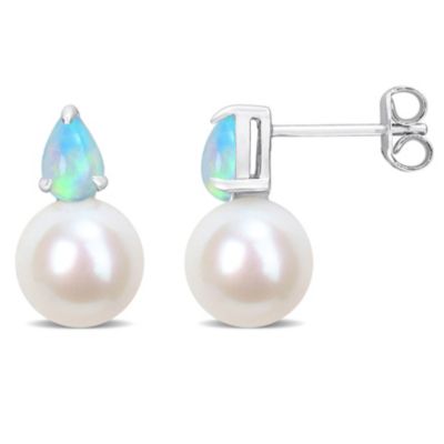 Belk & Co 8.5-9MM Freshwater Cultured Pearl and Ethiopian Opal Earrings in Sterling Silver, White