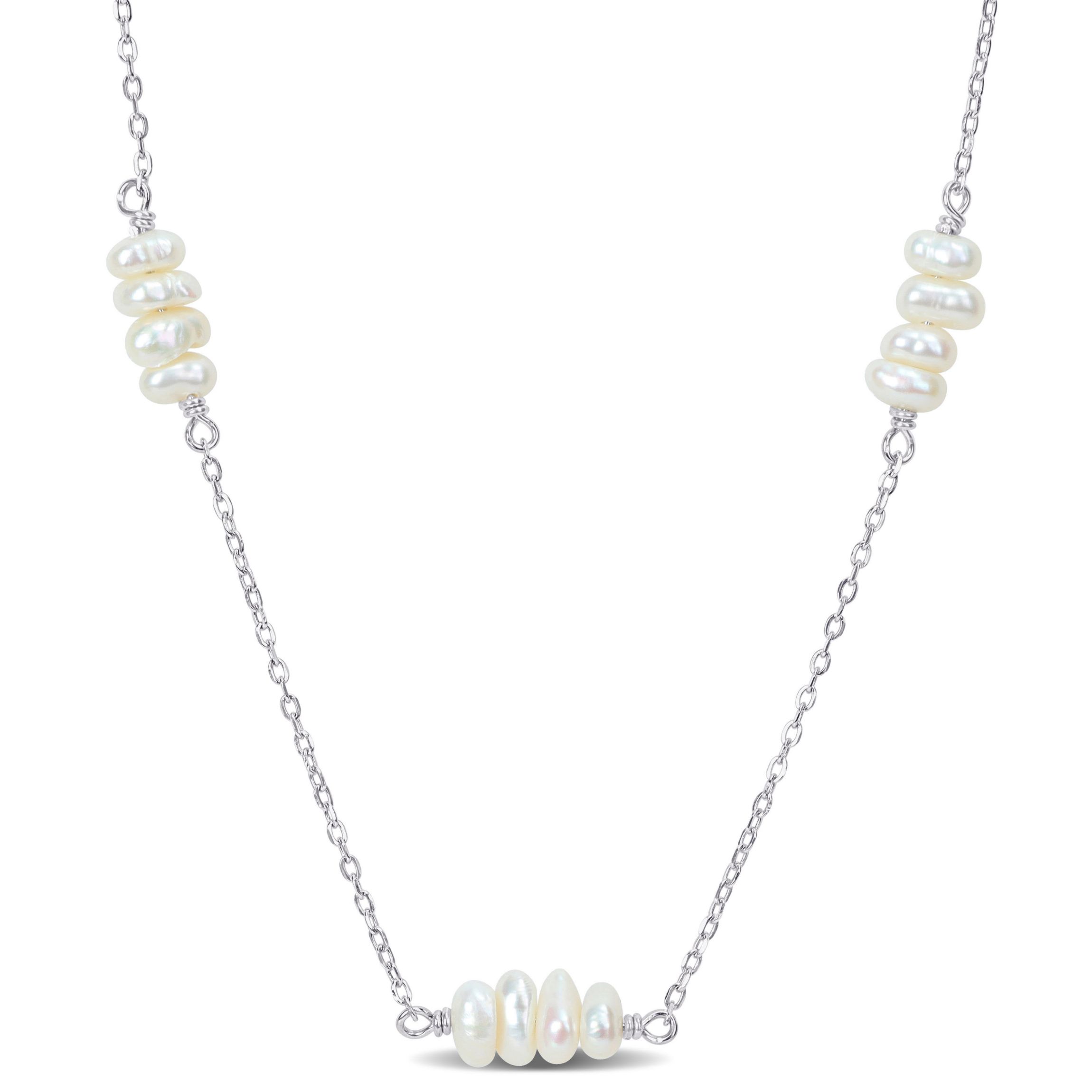 4-5mm Freshwater Cultured Pearl Station Necklace in Sterling Silver