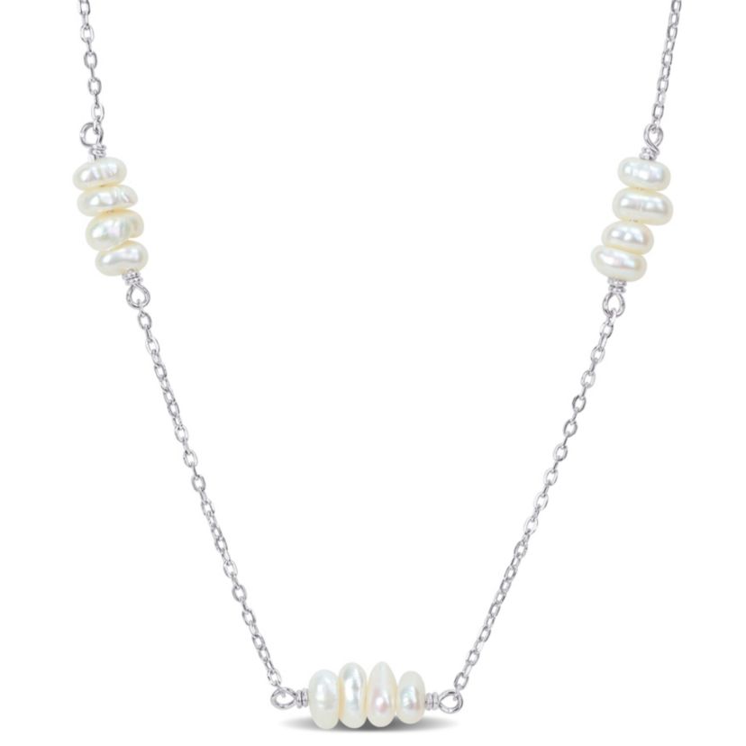 4-5mm Freshwater Cultured Pearl Station Necklace in Sterling Silver