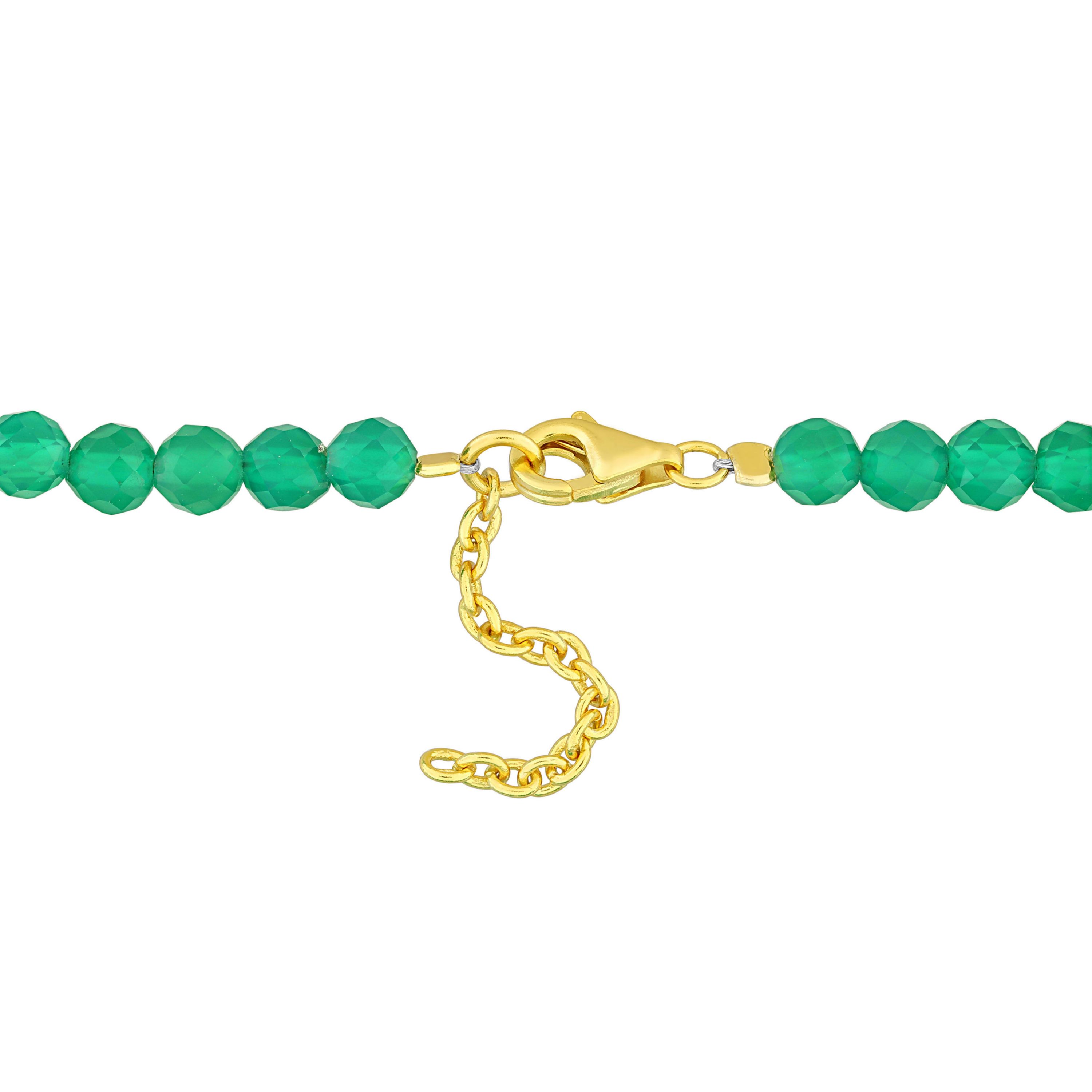 Green Onyx Facetted Bead Bracelet in Yellow Plated Sterling Silver