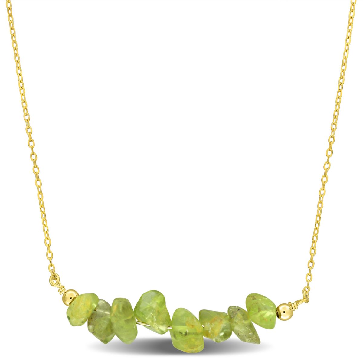 Peridot Bead Necklace in Yellow Plated Sterling Silver