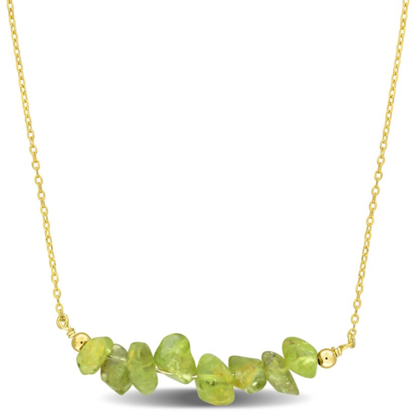 Peridot Bead Necklace in Yellow Plated Sterling Silver