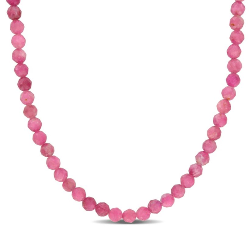 Pink Tourmaline Bead Necklace in Rose Plated Sterling Silver