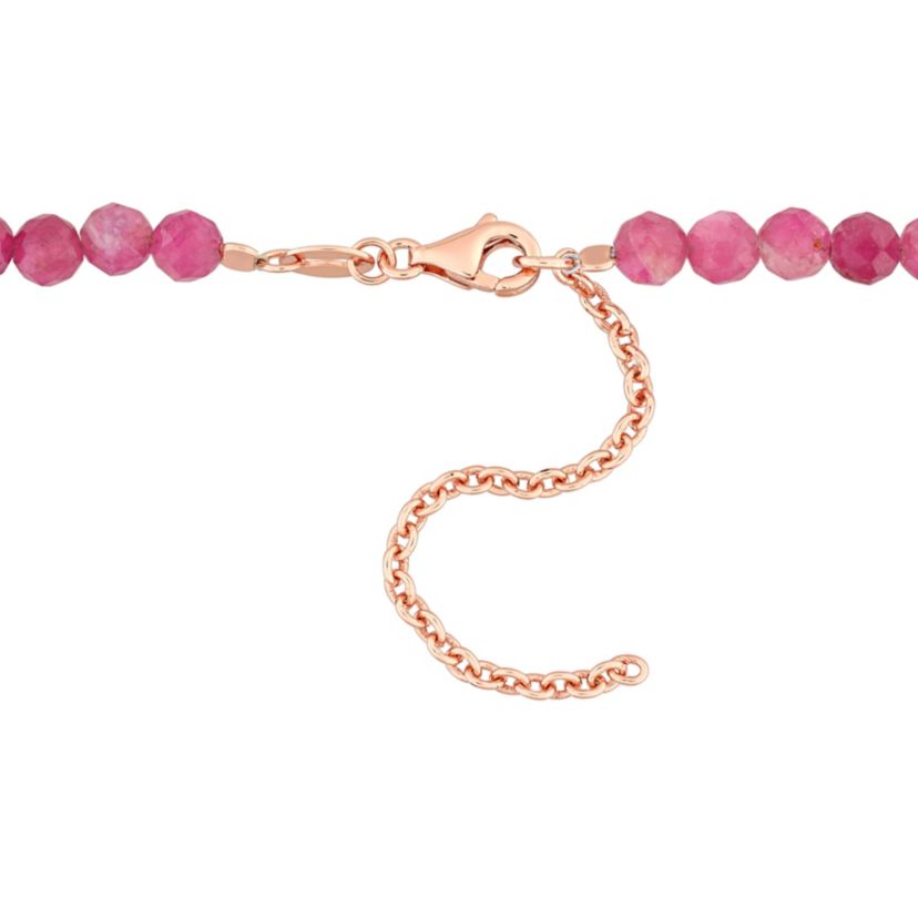 Pink Tourmaline Bead Necklace in Rose Plated Sterling Silver