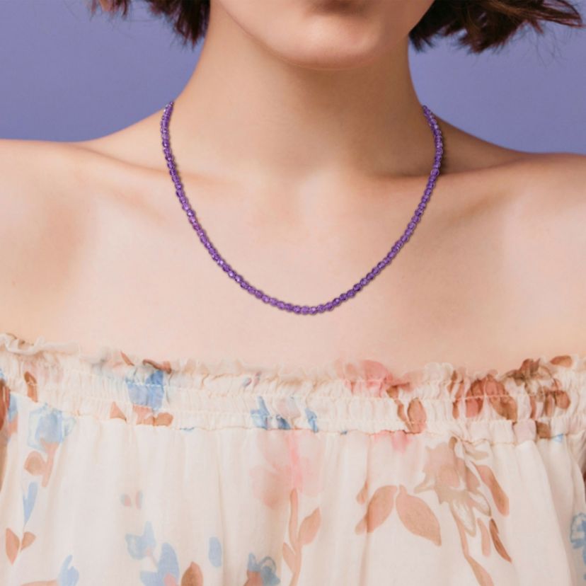 Amethyst Facetted Bead Necklace in Sterling Silver