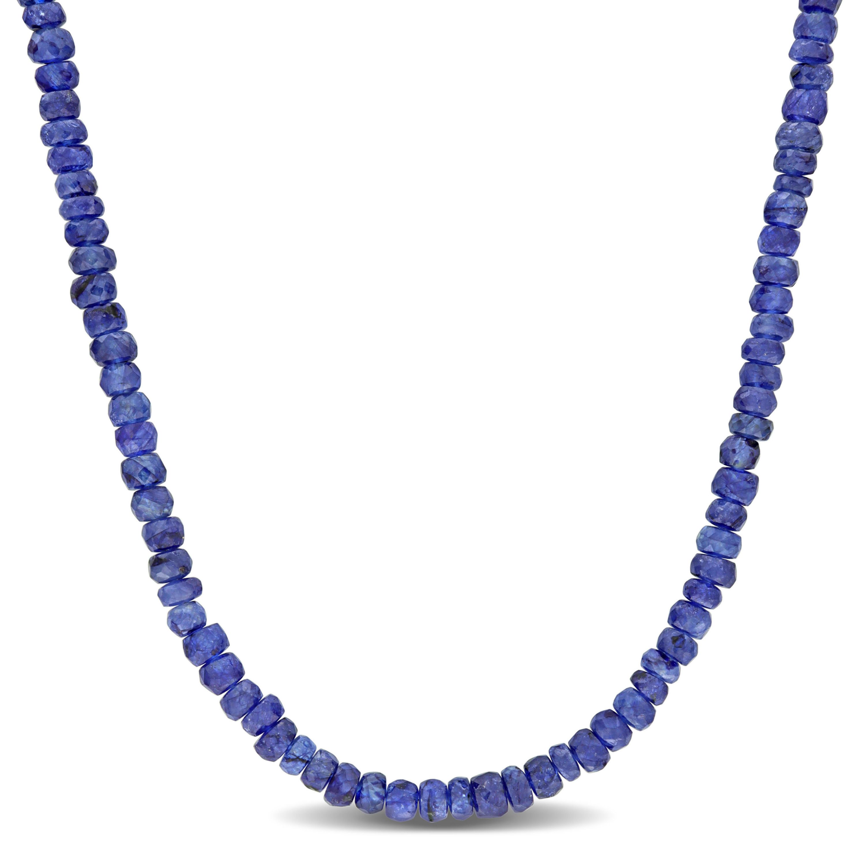 Blue Sapphire Facetted Bead Necklace in Sterling Silver