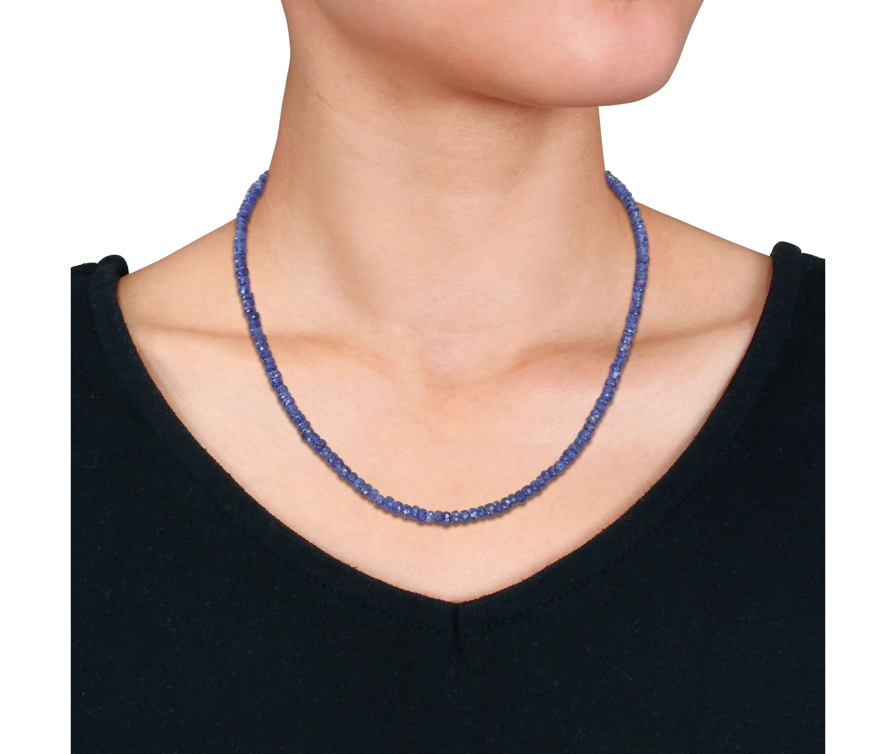 Blue Sapphire Facetted Bead Necklace in Sterling Silver