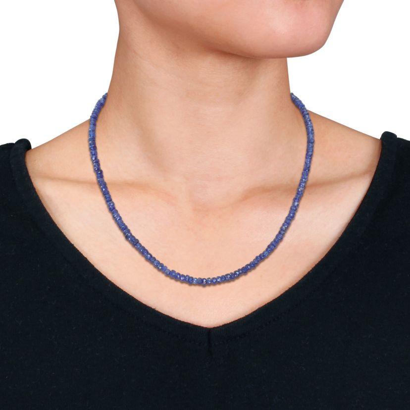 Blue Sapphire Facetted Bead Necklace in Sterling Silver