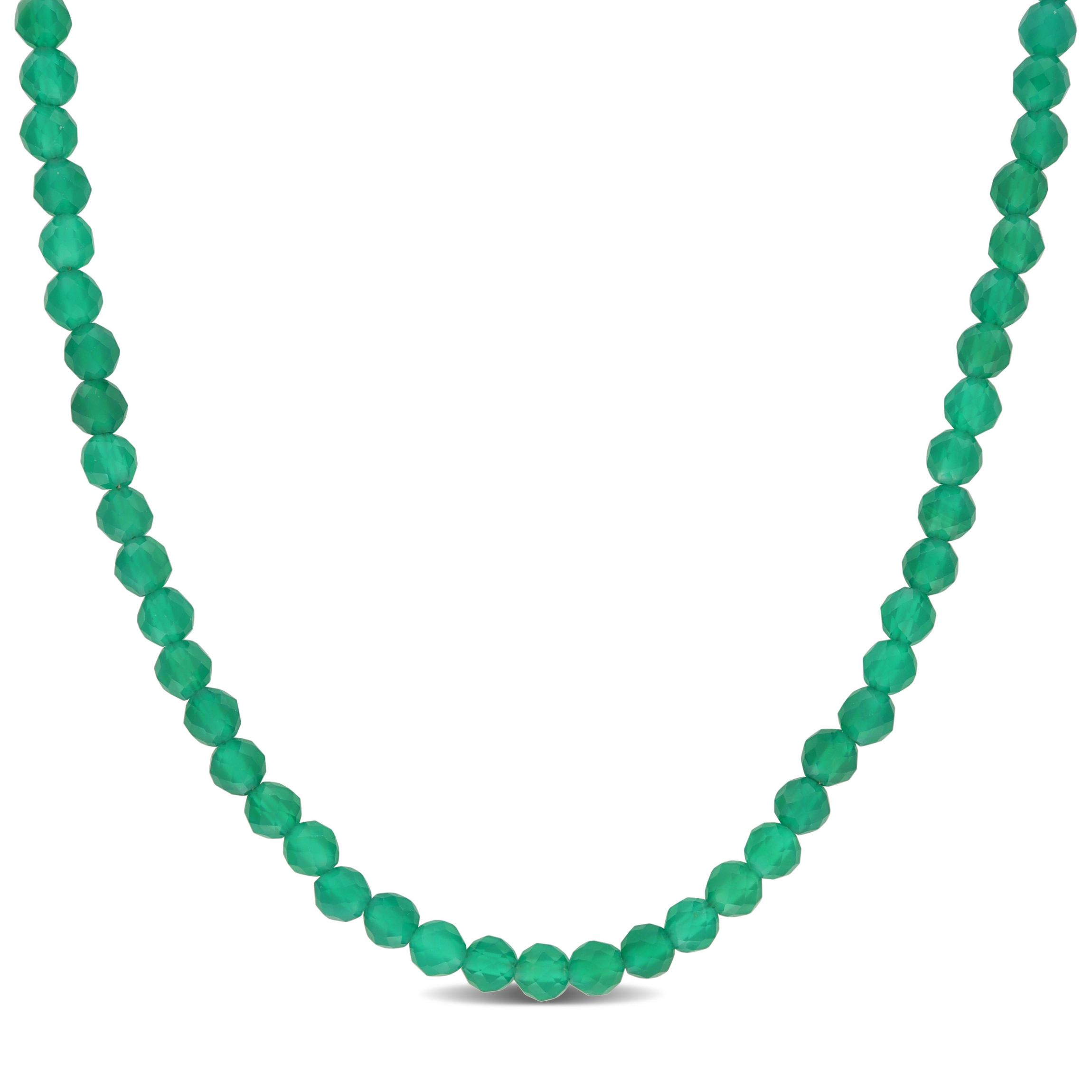 Green Onyx Facetted Bead Necklace in Yellow Sterling  Silver