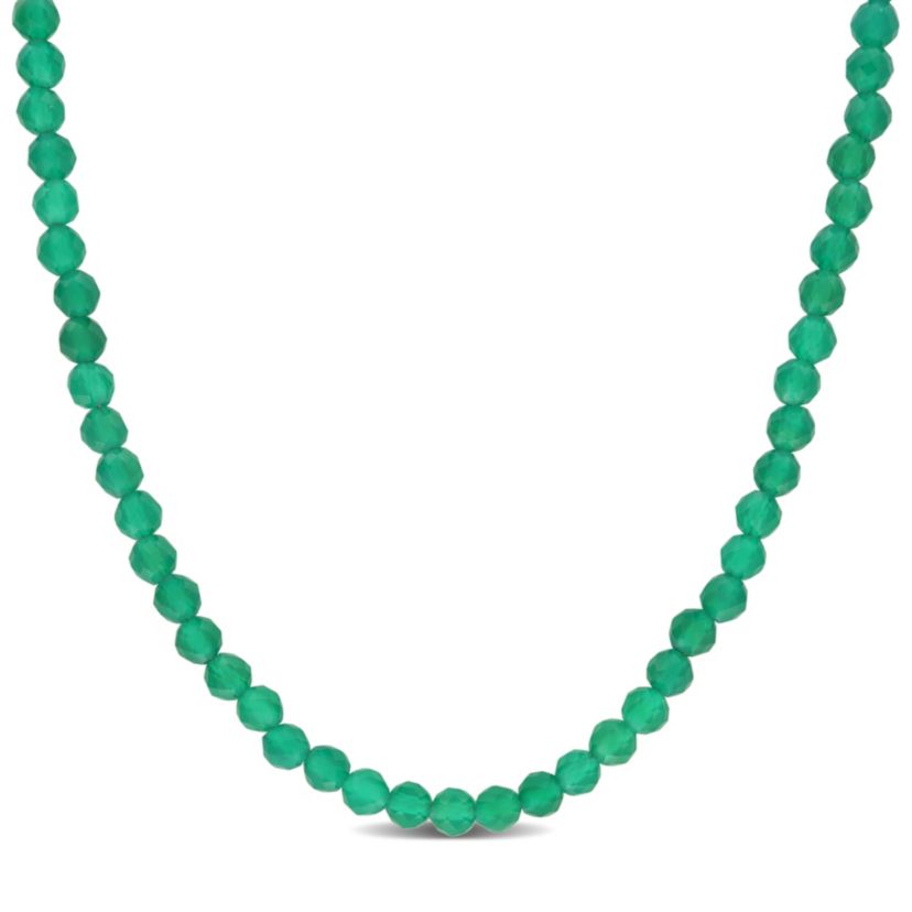 Green Onyx Facetted Bead Necklace in Yellow Sterling  Silver