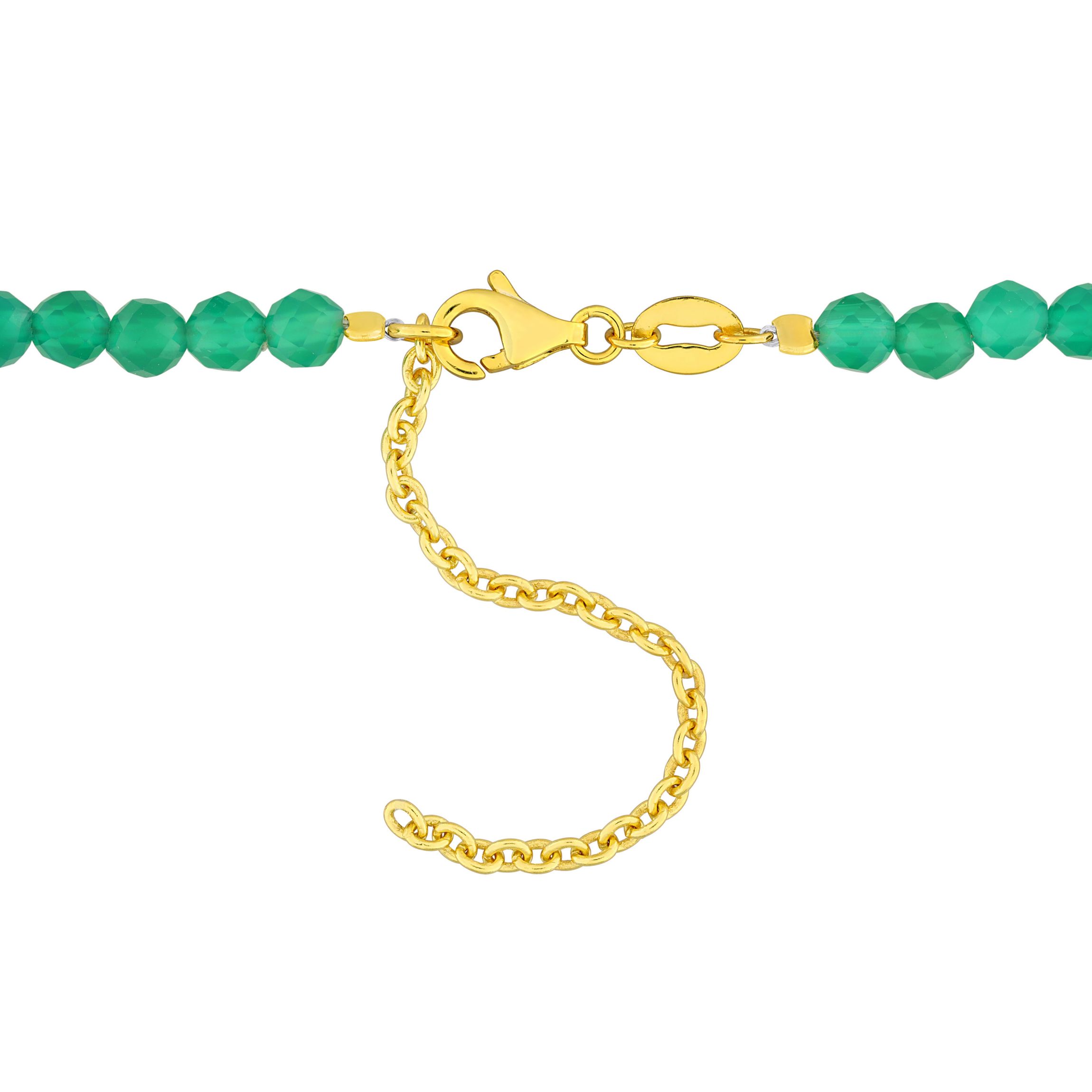 Green Onyx Facetted Bead Necklace in Yellow Sterling  Silver