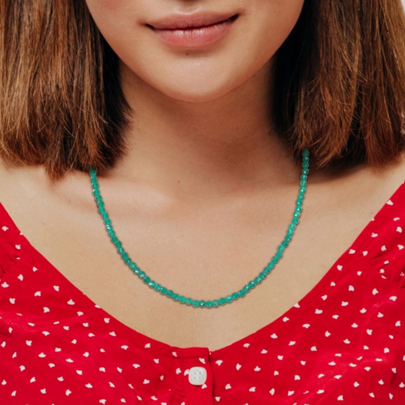 Green Onyx Facetted Bead Necklace in Yellow Sterling  Silver