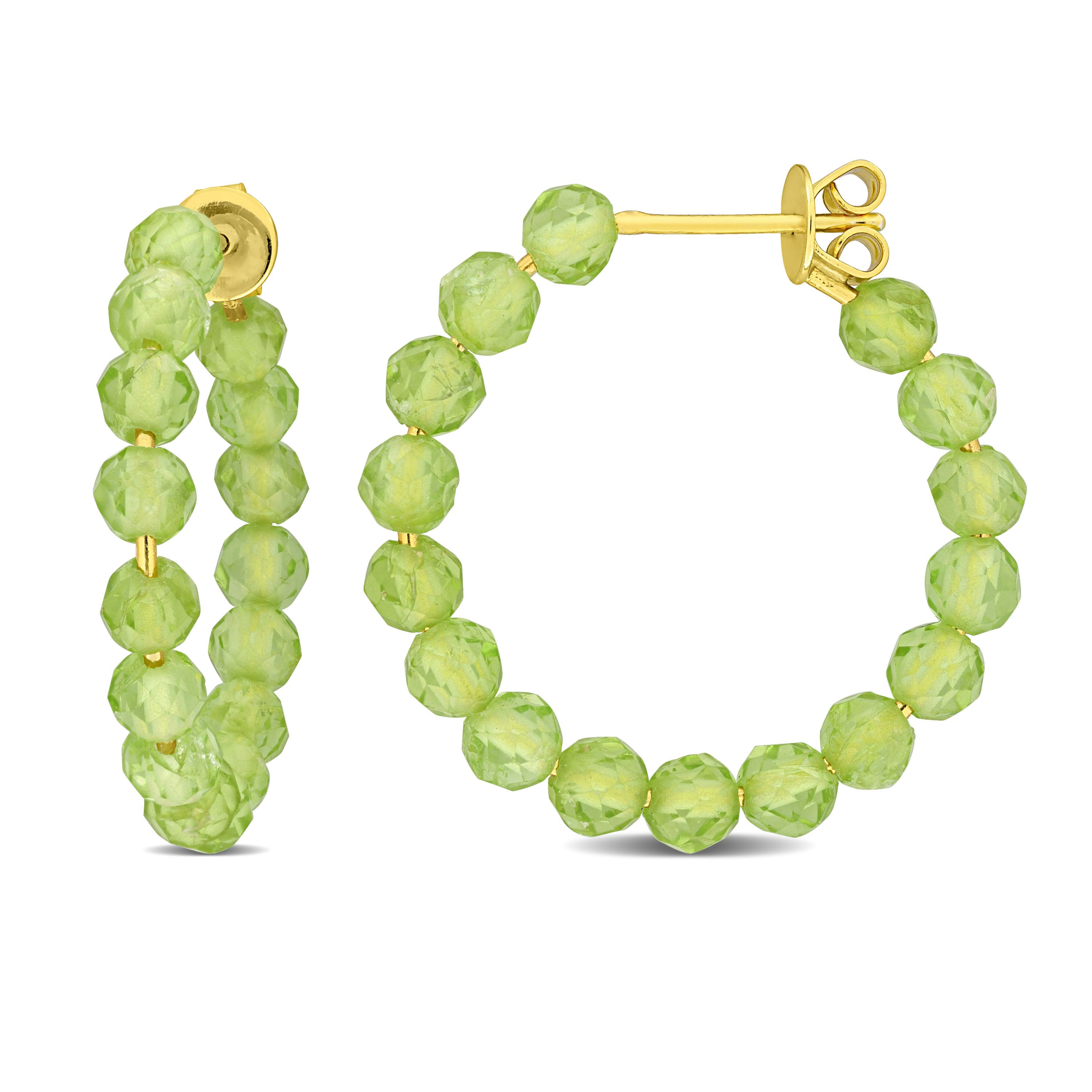 Peridot Beaded Facetted Hoop Earrings in Yellow Plated Sterling Silver