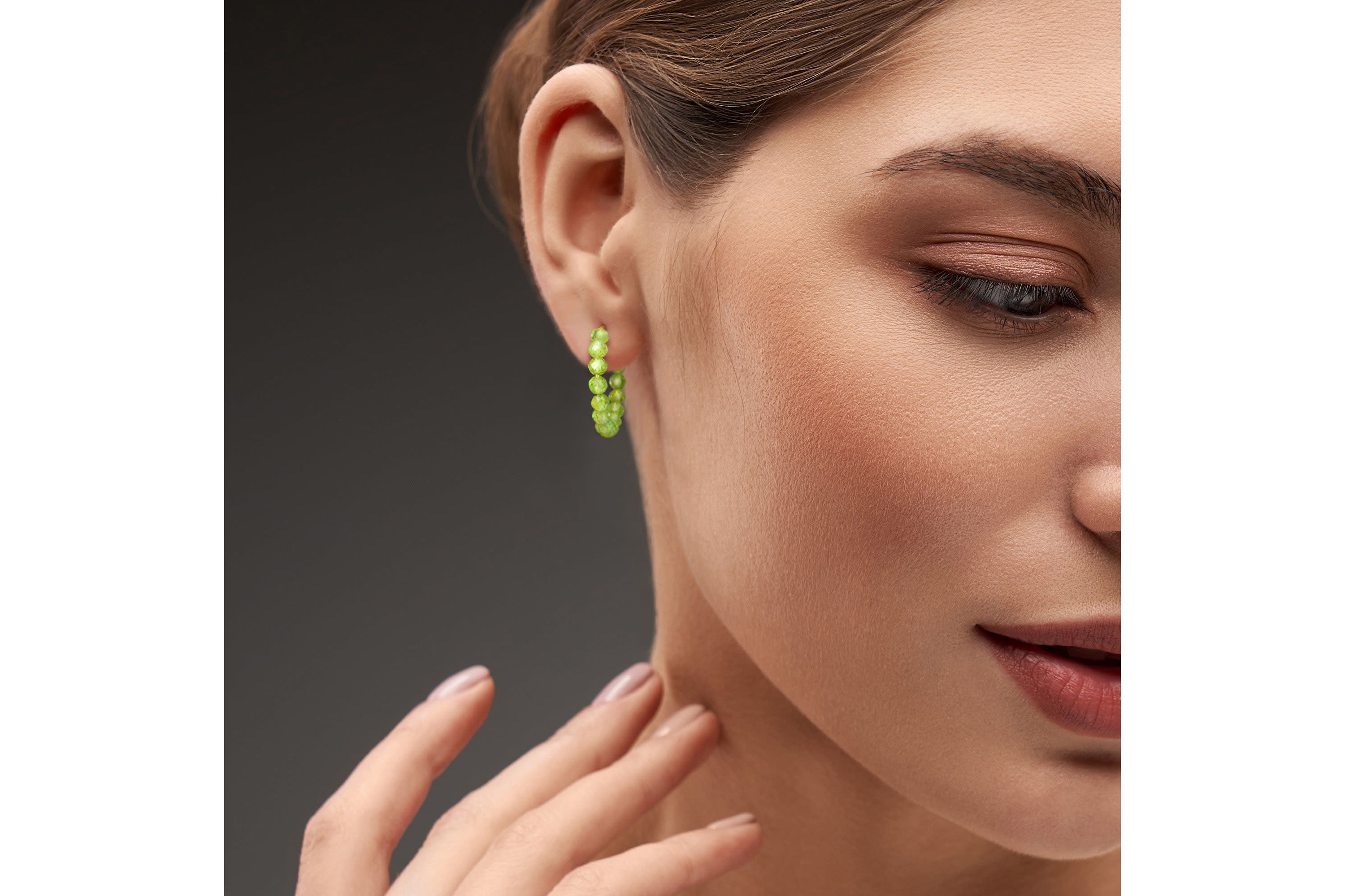 Peridot Beaded Facetted Hoop Earrings in Yellow Plated Sterling Silver