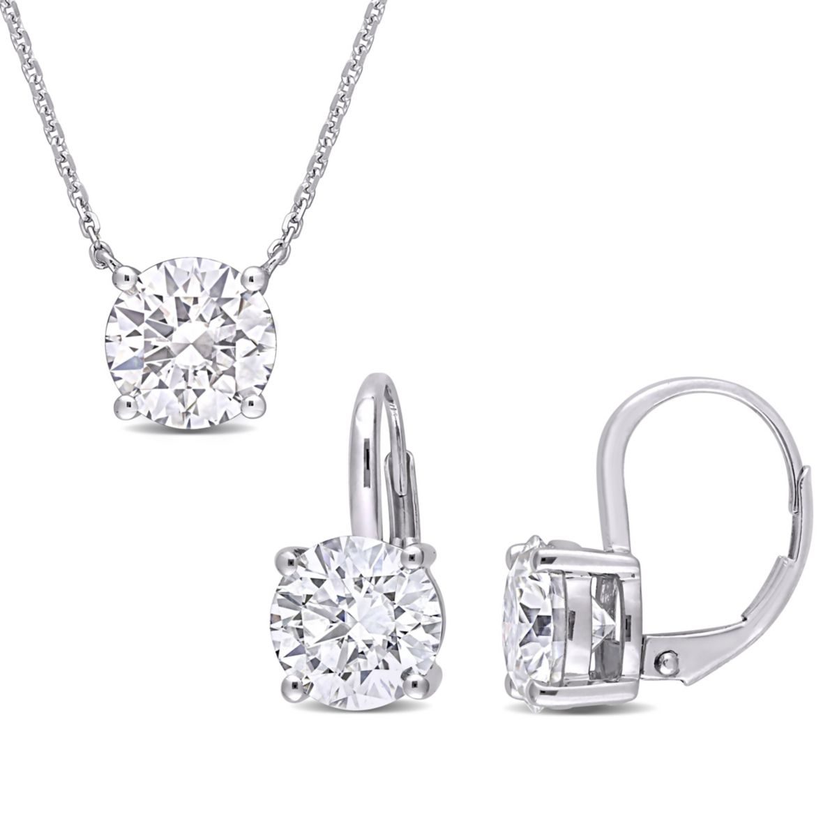 Lab Created 2-Pc Set of Created Moissanite Earrings & Pendant with Chain in 14K White Gold