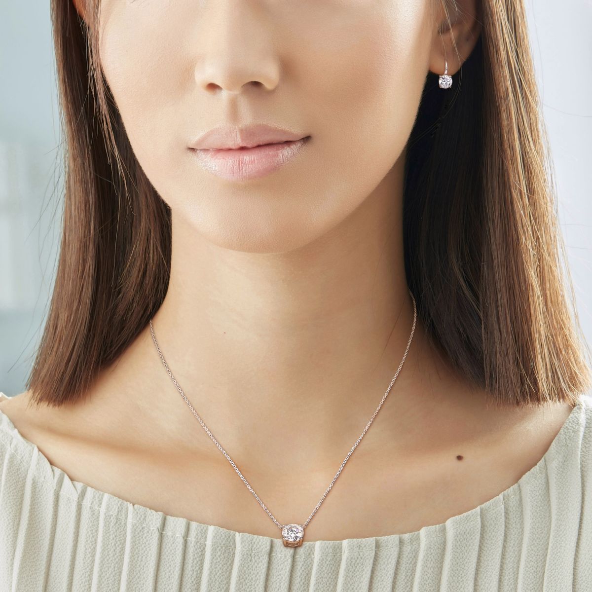 Lab Created 2-Pc Set of Created Moissanite Earrings & Pendant with Chain in 14K White Gold