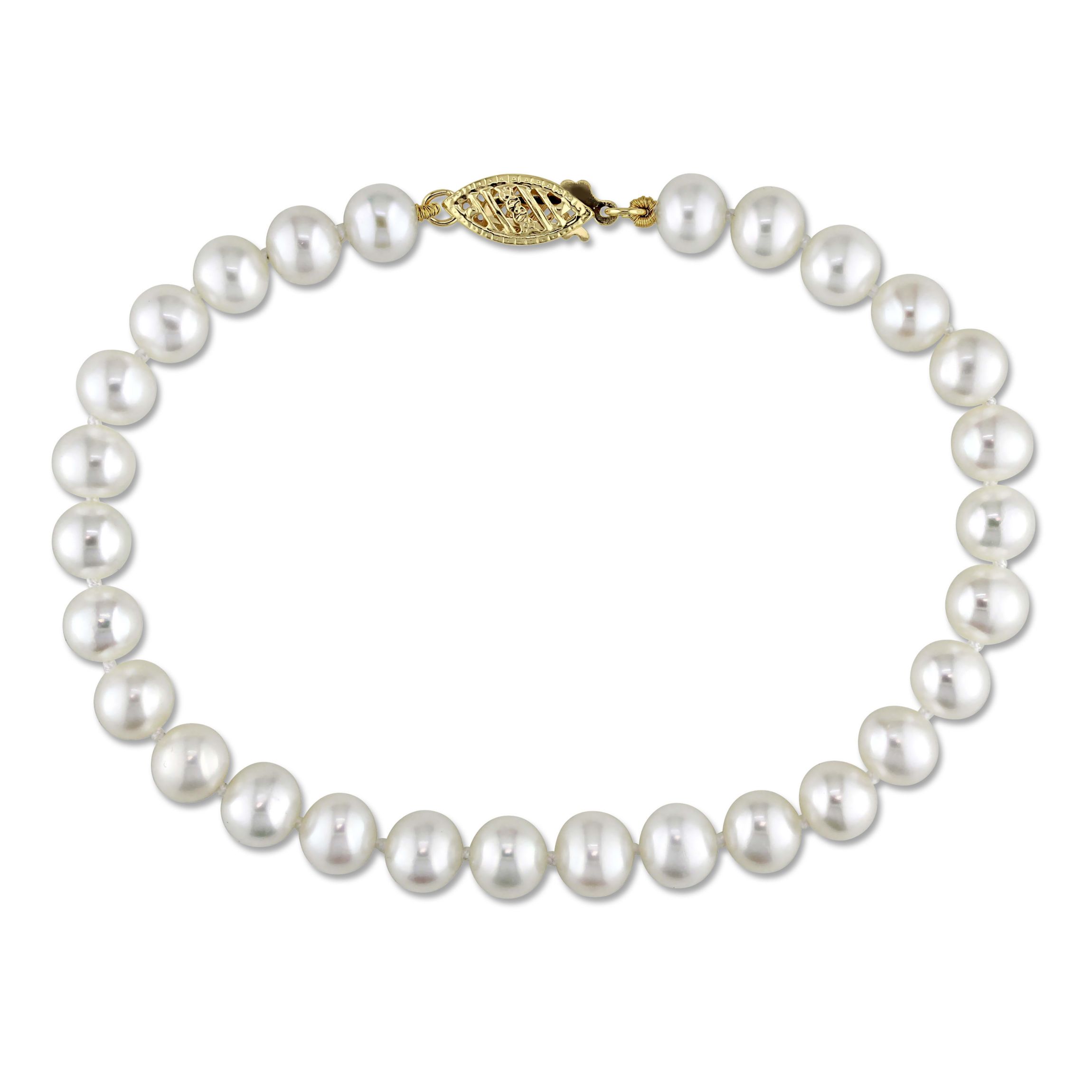 6-6.5mm Freshwater Cultured Pearl Bracelet with 14K Yellow Gold Fisheye Clasp