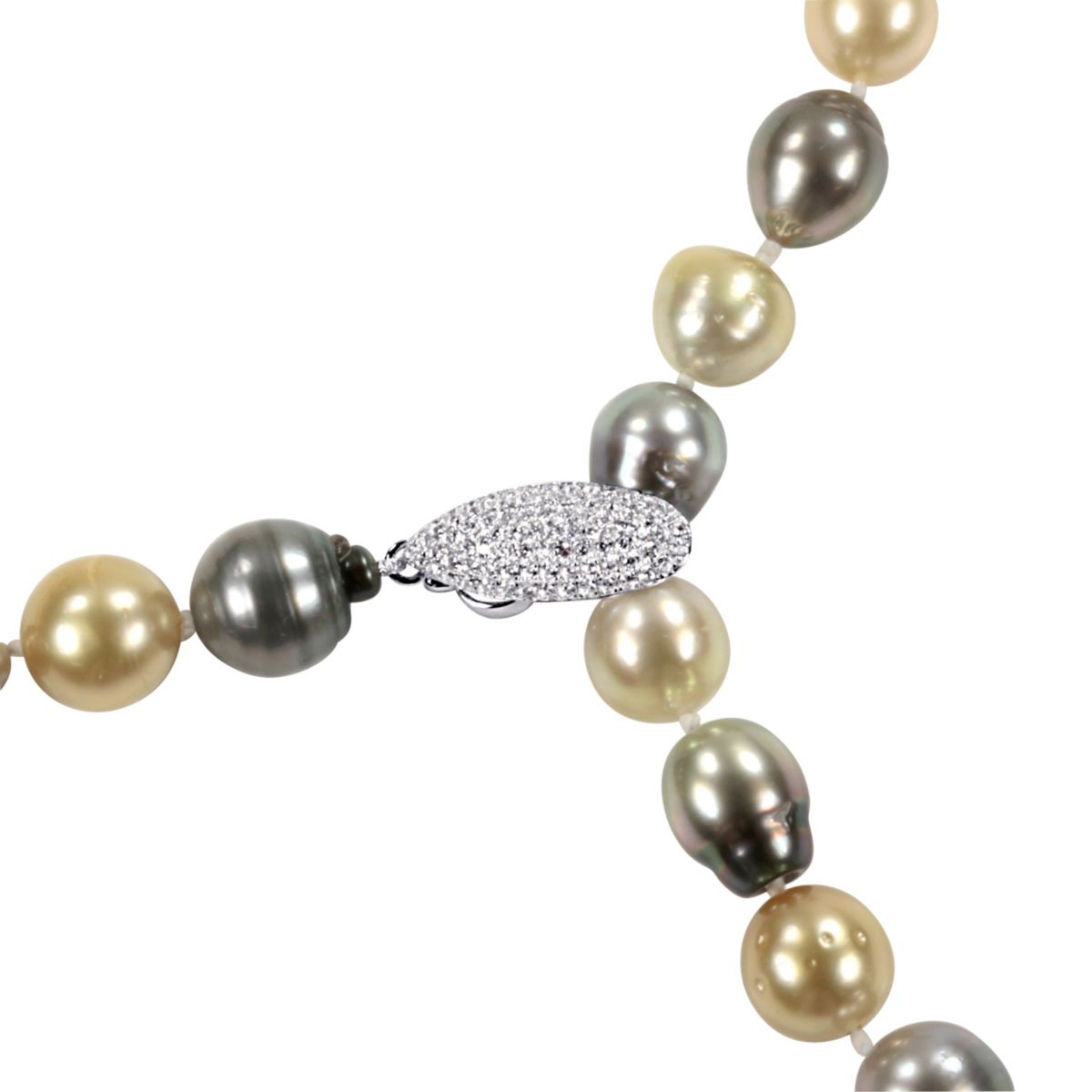 9-10mm Multi-Color Tahitian & South Sea Cultured Pearl with 14-14.5mm Golden Freshwater Cultured Pearl Lariat Necklace in Sterling Silver
