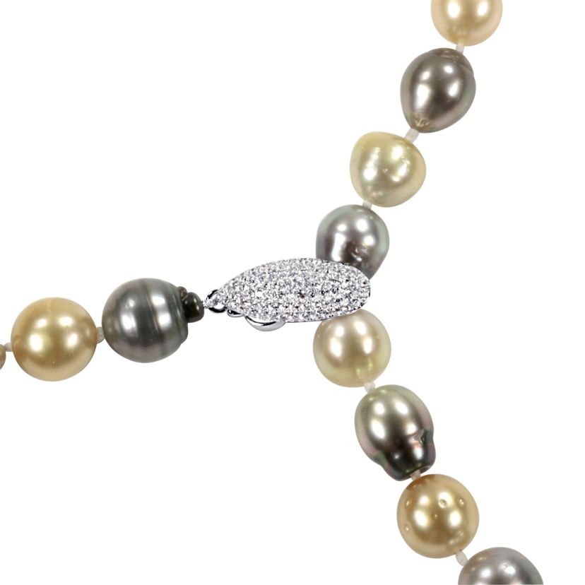 9-10mm Multi-Color Tahitian & South Sea Cultured Pearl with 14-14.5mm Golden Freshwater Cultured Pearl Lariat Necklace in Sterling Silver