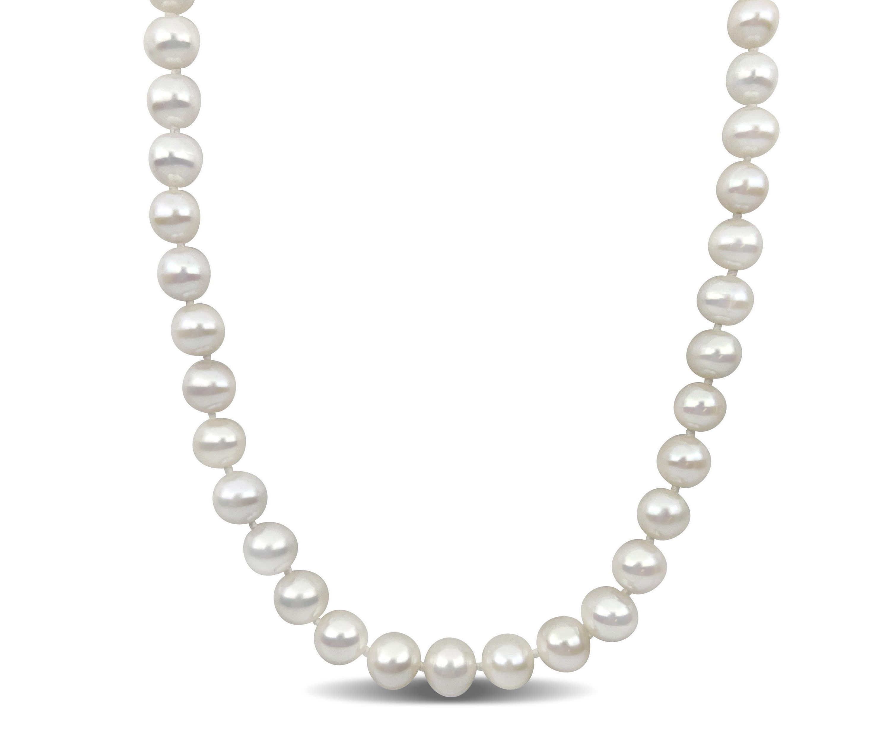 9-10mm Freshwater Cultured Pearl Necklace with 14K Yellow Gold Fisheye Clasp