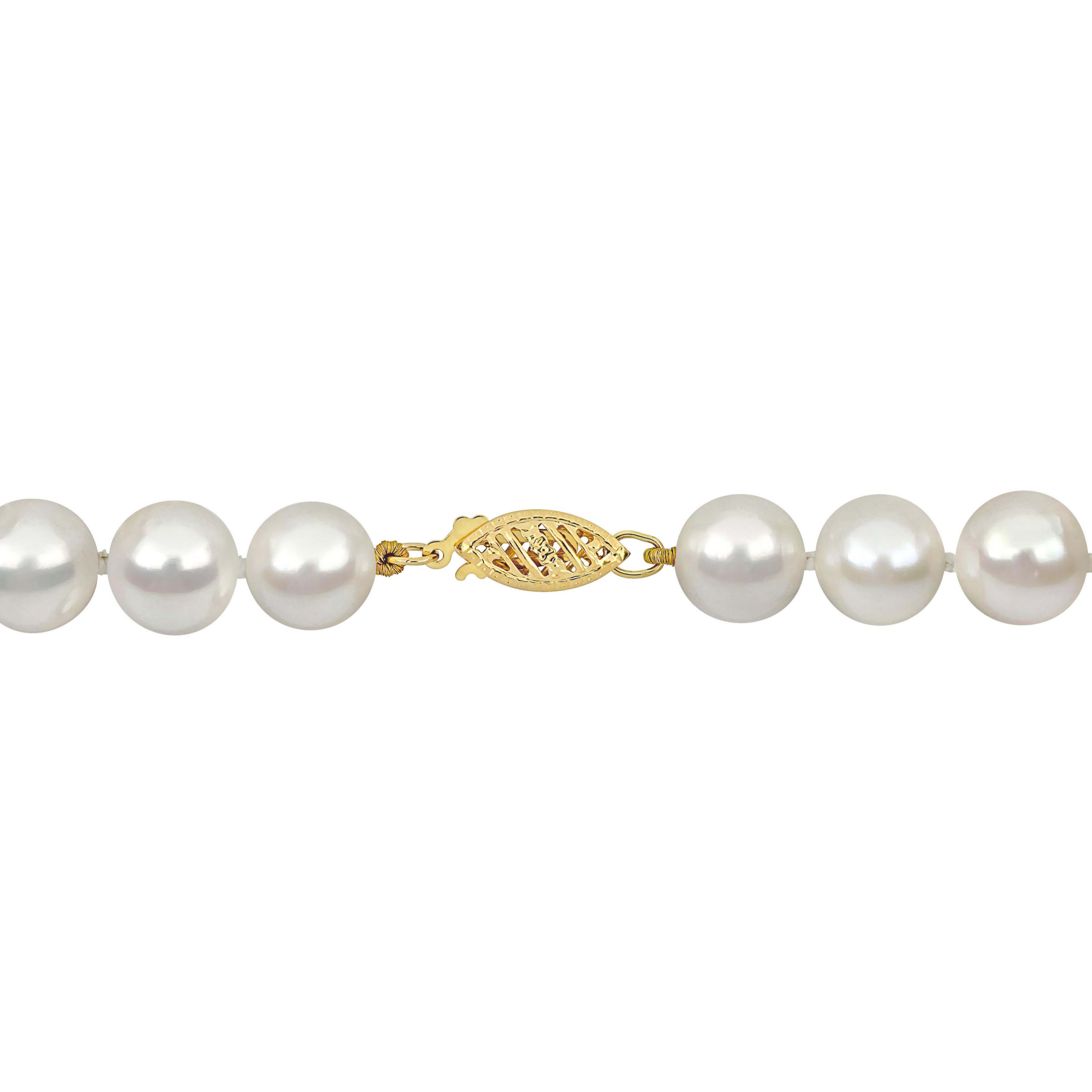 9-10mm Freshwater Cultured Pearl Necklace with 14K Yellow Gold Fisheye Clasp