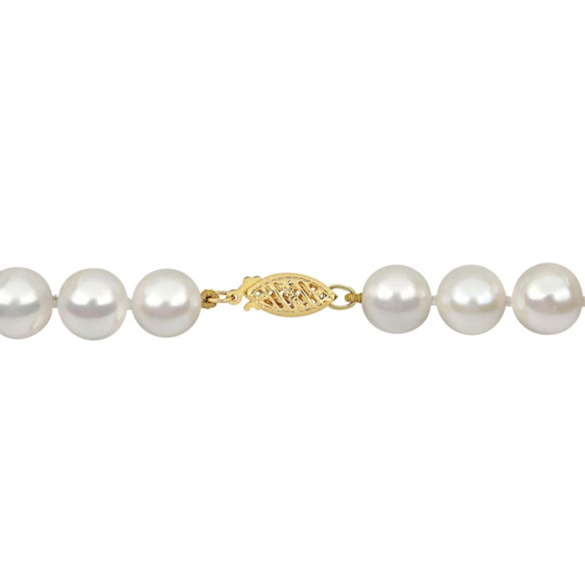 9-10mm Freshwater Cultured Pearl Necklace with 14K Yellow Gold Fisheye Clasp