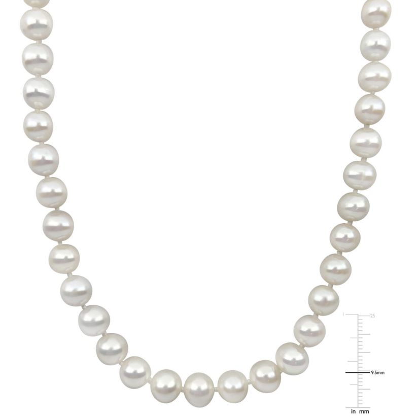 9-10mm Freshwater Cultured Pearl Necklace with 14K Yellow Gold Fisheye Clasp