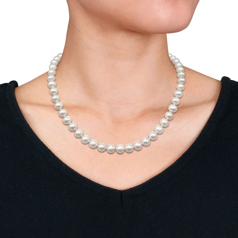 7.5-8mm Freshwater Cultured Pearl Necklace with 14K Yellow Gold Fisheye Clasp