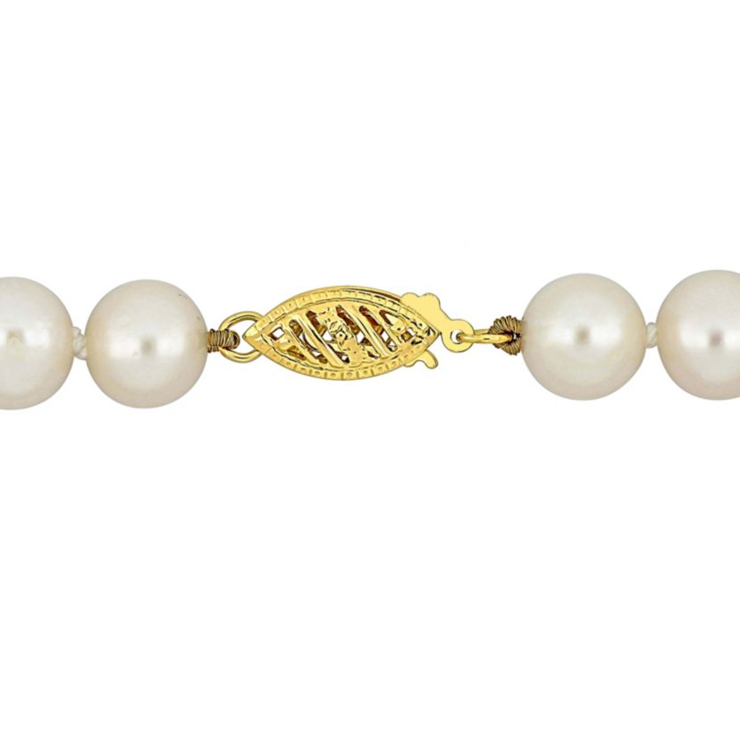 7.5-8mm Freshwater Cultured Pearl Necklace with 14K Yellow Gold Fisheye Clasp