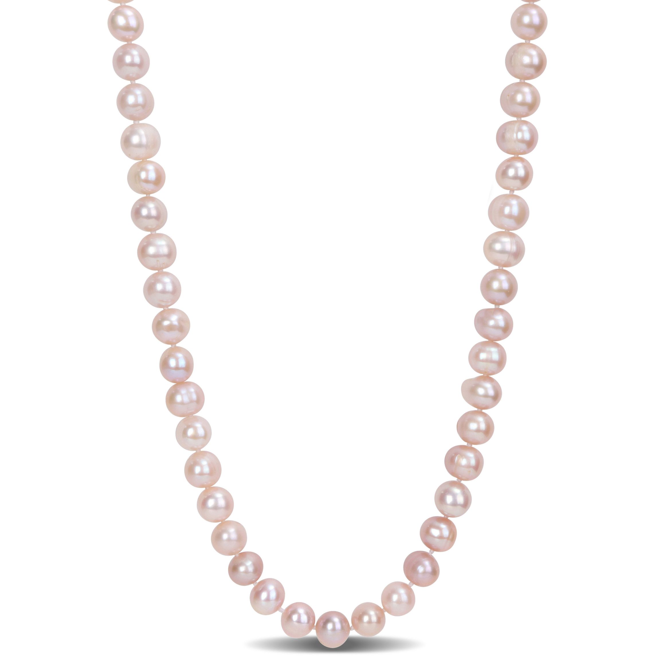 6.5-7mm Pink Freshwater Cultured Pearl Necklace with Sterling Silver Fisheye Clasp