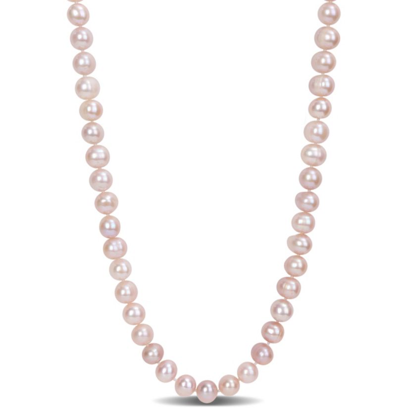 6.5-7mm Pink Freshwater Cultured Pearl Necklace with Sterling Silver Fisheye Clasp
