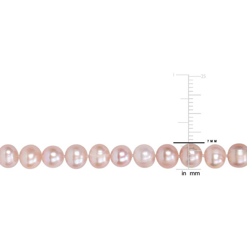 6.5-7mm Pink Freshwater Cultured Pearl Necklace with Sterling Silver Fisheye Clasp