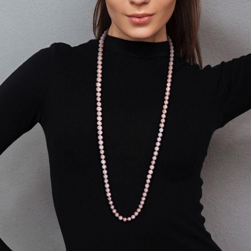 6.5-7mm Pink Freshwater Cultured Pearl Necklace with Sterling Silver Fisheye Clasp