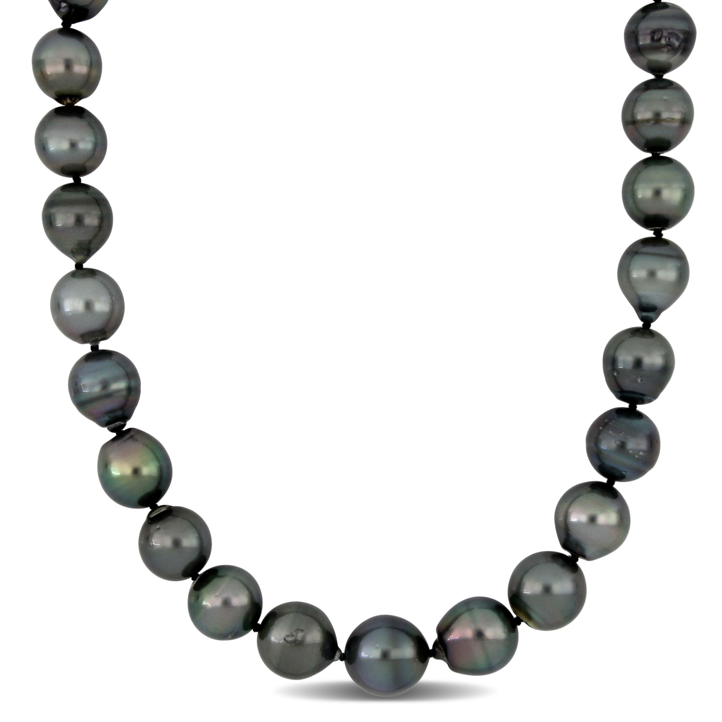 12-15mm Black Tahitian Cultured Pearl Necklace with 14K White Gold Ball Clasp