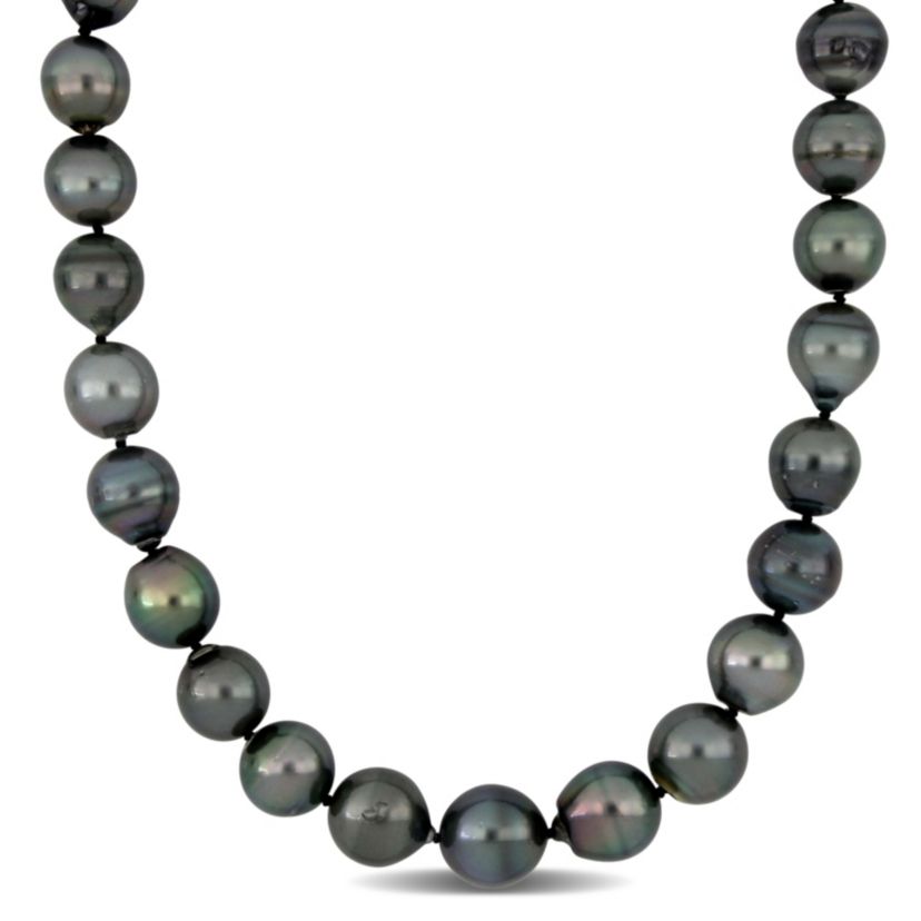 12-15mm Black Tahitian Cultured Pearl Necklace with 14K White Gold Ball Clasp